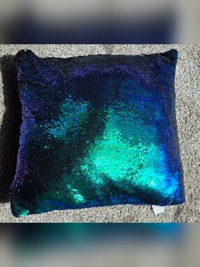 Sequin Reversible Accent Pillow - Iridescent Blue-Green